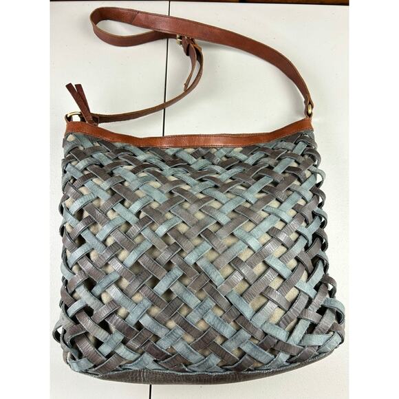 Mo & Co Bags Leather Basketweave Art to Wear Messenger Crossbody Tote - Picture 3 of 9